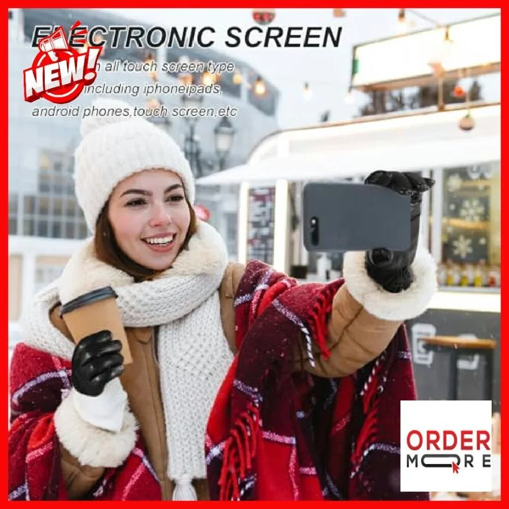 Genuine Leather Touchscreen Gloves, Cashmere Lined, Winter Driving